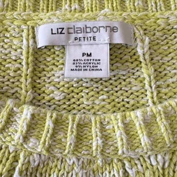 Liz Claiborne Green and White Ombré Cable Knit Sweater Pullover Petite Medium - Picture 2 of 7